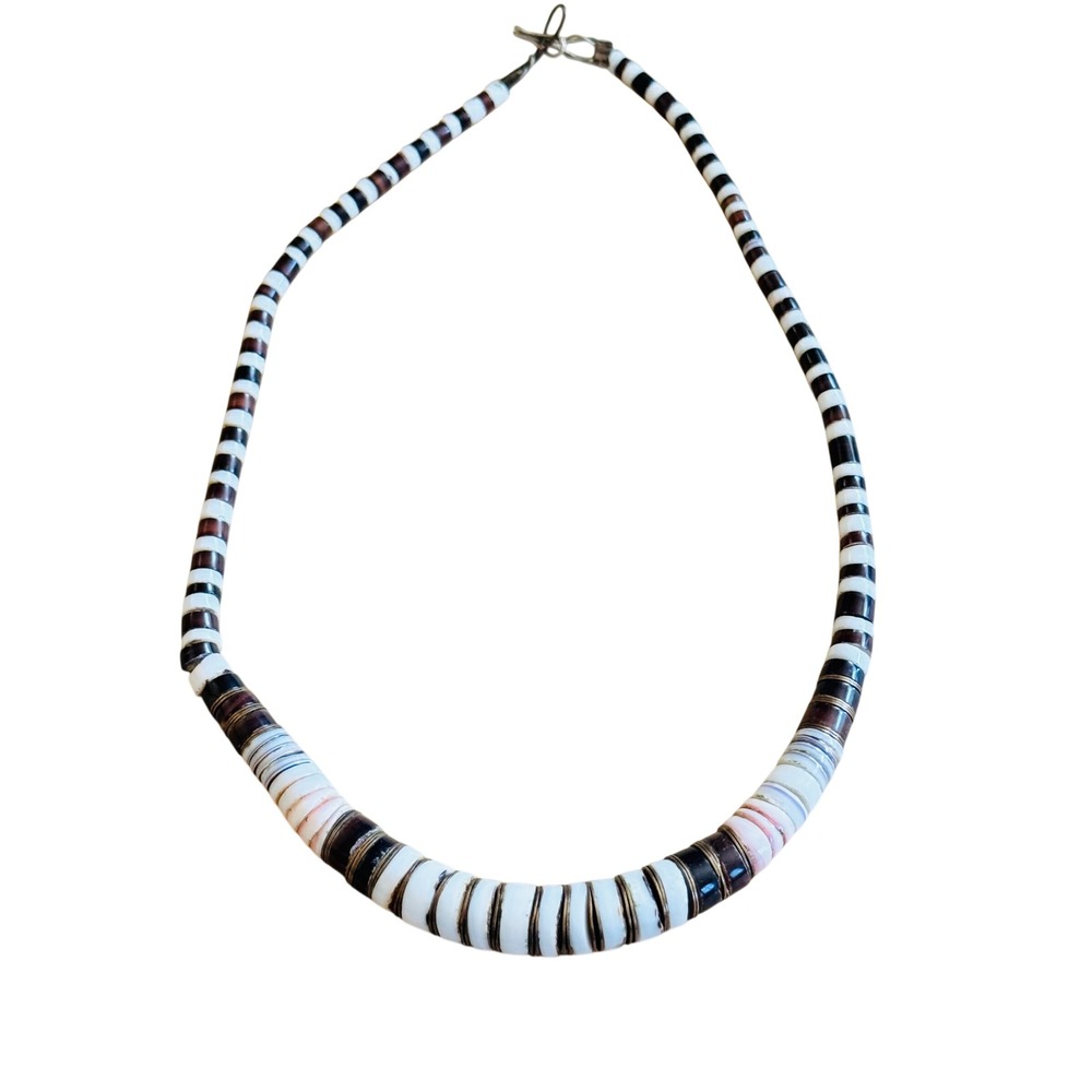 Vtg Pen Shell Heishi Beaded Necklace Native American Collar Real Beads Brass 18"